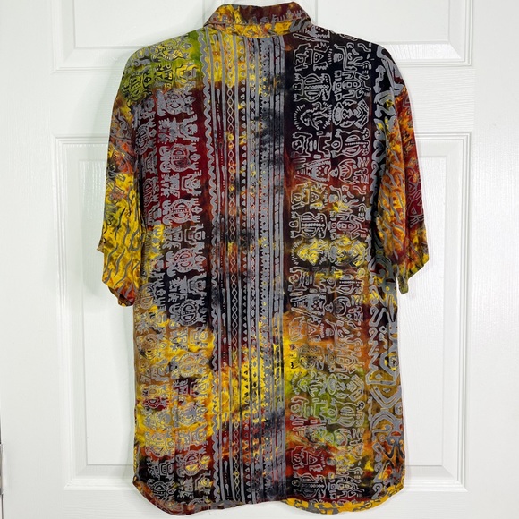 Ann Tjian x Kenar Abstract Multicolor Rayon Short Sleeve Button Down Shirt Sz S - Picture 3 of 6